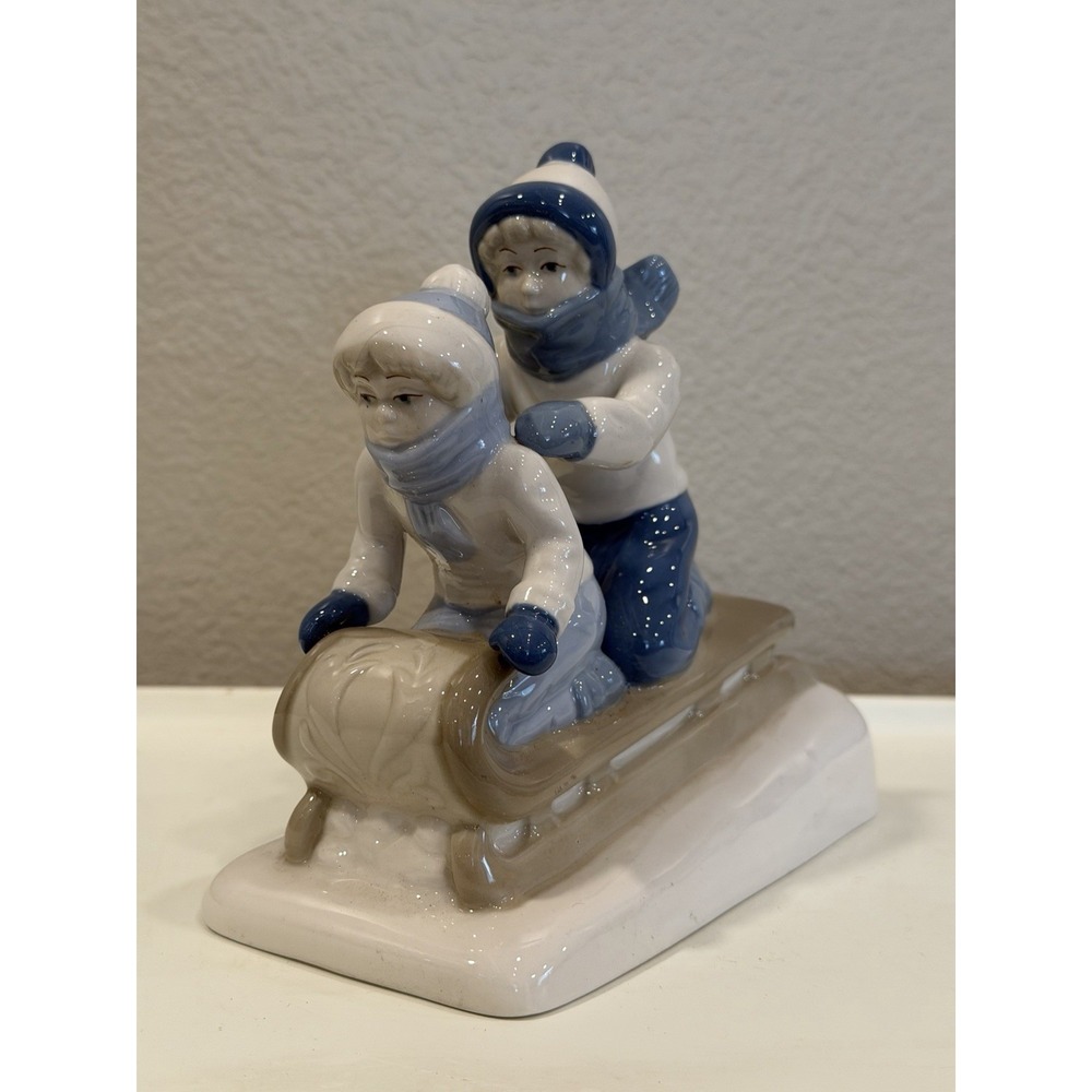 Paul Sebastian LLADRO CUERNAVACA Children Sledding Porcelain Figurine 1992 Vtg